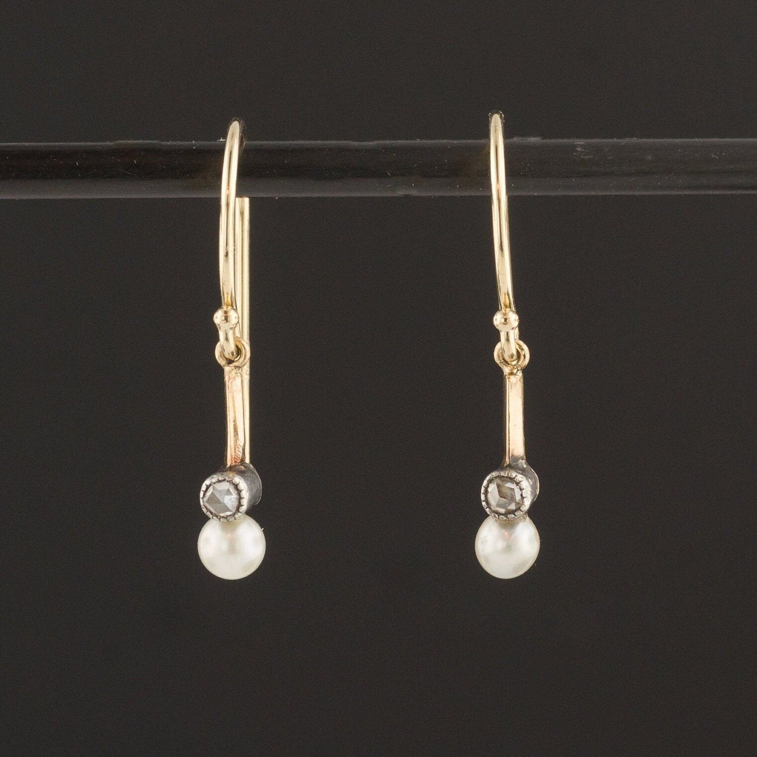 Diamond & Pearl Earrings | Pin Conversion Earrings - Trademark Antiques