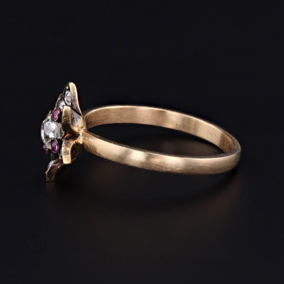 Diamond &amp; Ruby Flower Ring | Antique Flower Ring - Trademark Antiques