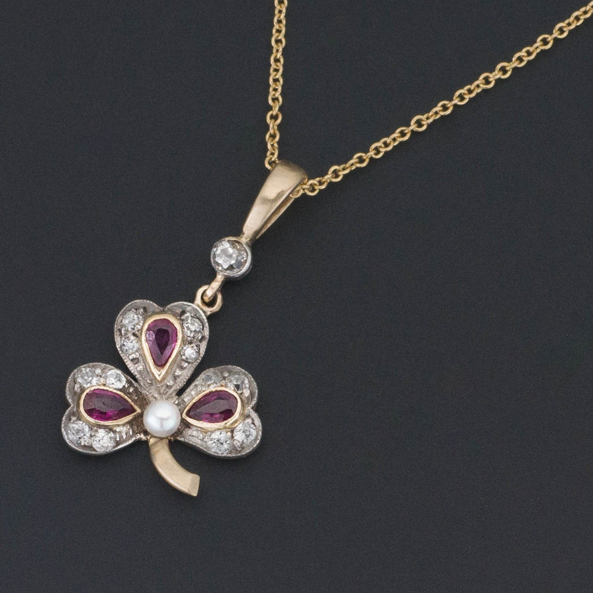 Diamond Shamrock Pendant | Diamond and Ruby Pendant - Trademark Antiques