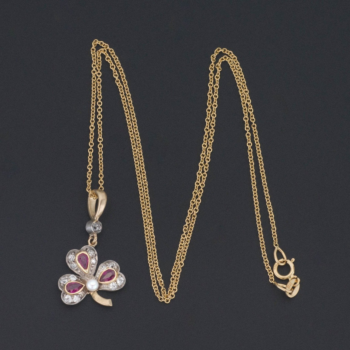Diamond Shamrock Pendant | Diamond and Ruby Pendant - Trademark Antiques