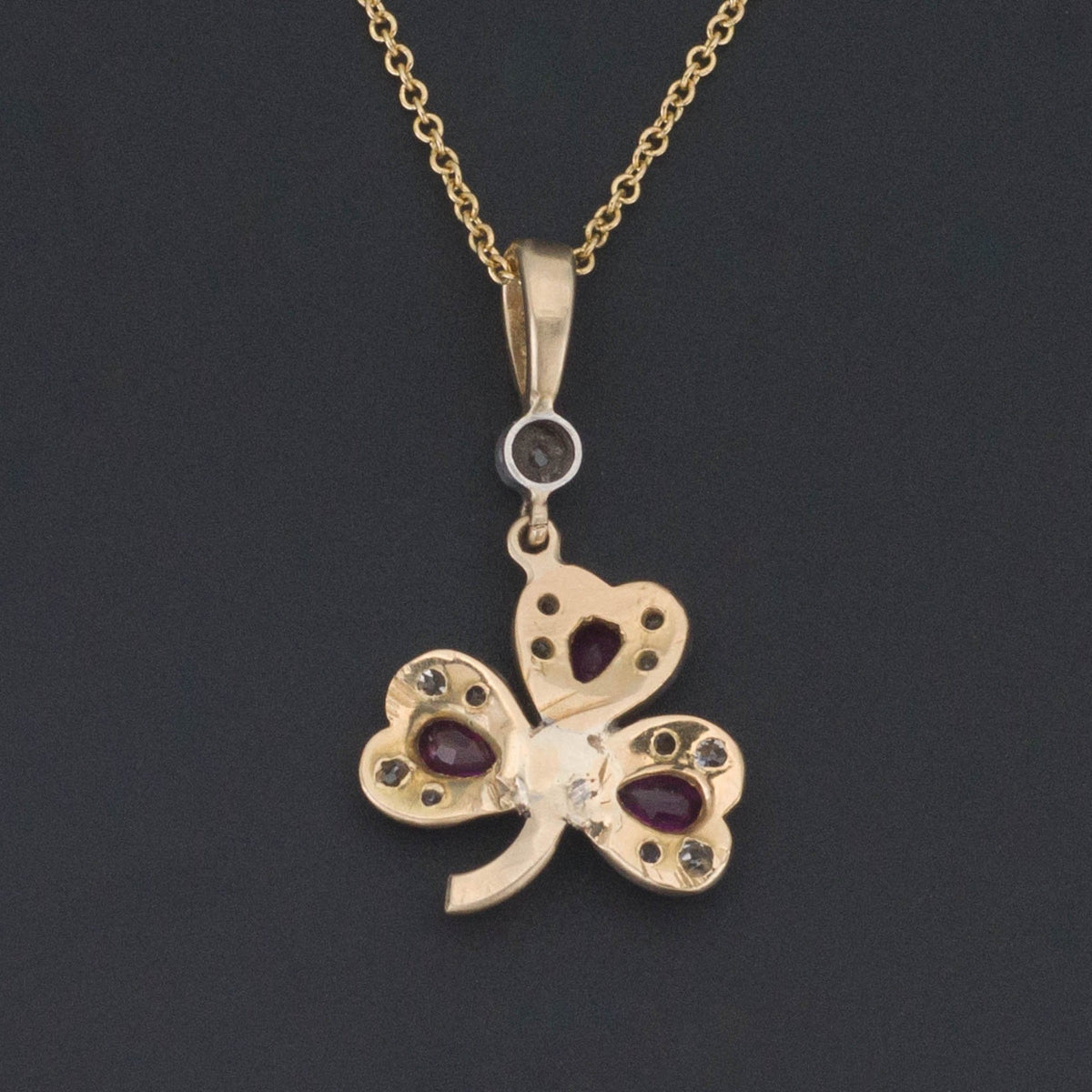 Diamond Shamrock Pendant | Diamond and Ruby Pendant - Trademark Antiques