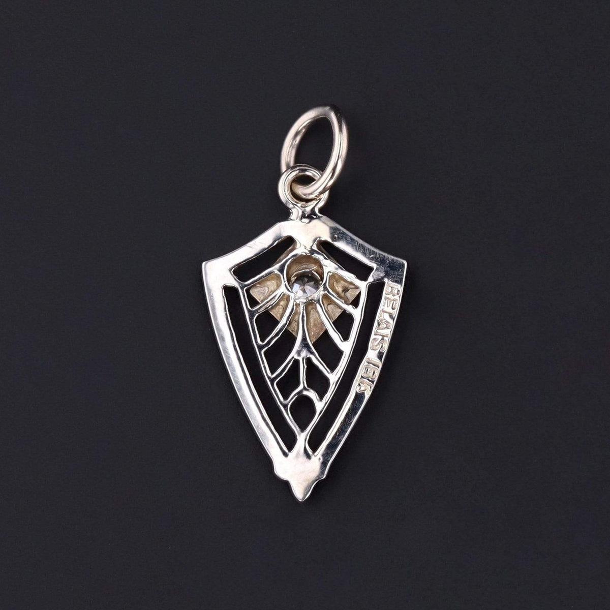 Diamond Shield Charm | 18k White Gold Diamond Filigree Charm - Trademark Antiques