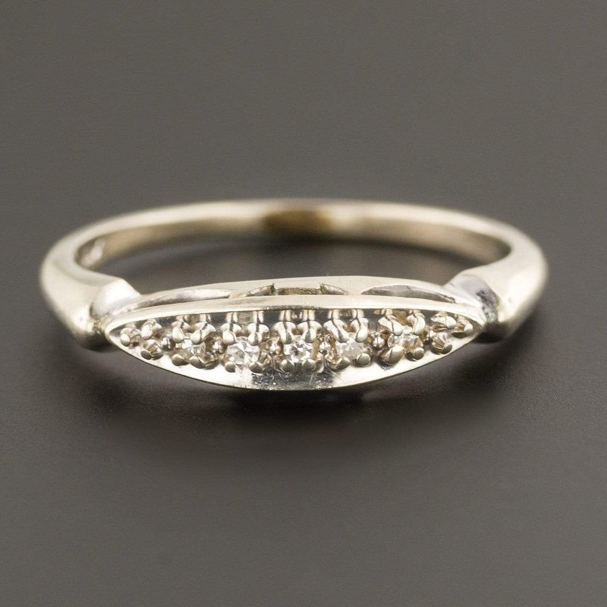 Diamond Wedding Band | 14k White Gold Wedding Band - Trademark Antiques