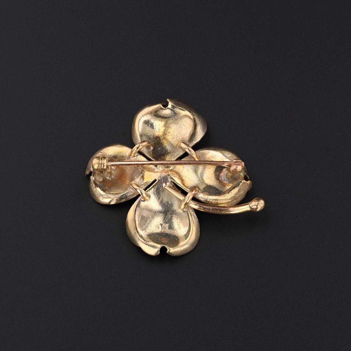 Dogwood Brooch | 14k Gold &amp; Pink Enamel Flower Brooch - Trademark Antiques