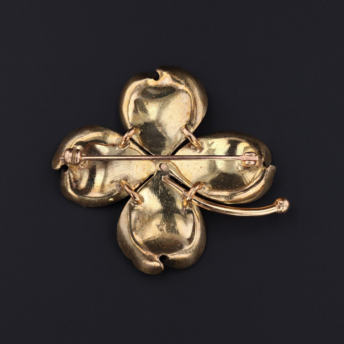 Dogwood Brooch | 14k Gold &amp; Pink Enamel Flower Brooch - Trademark Antiques