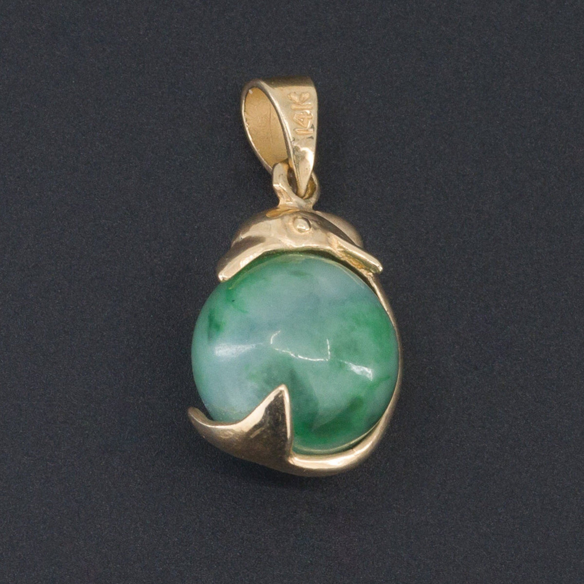 Dolphin Charm | 14k Gold &amp; Jade Charm - Trademark Antiques