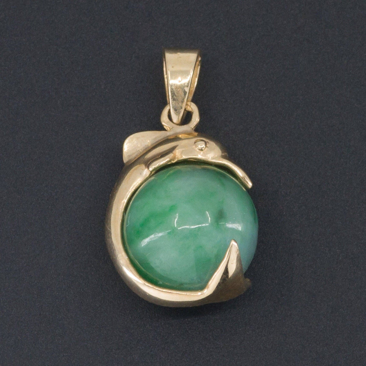 Dolphin Charm | 14k Gold &amp; Jade Charm - Trademark Antiques