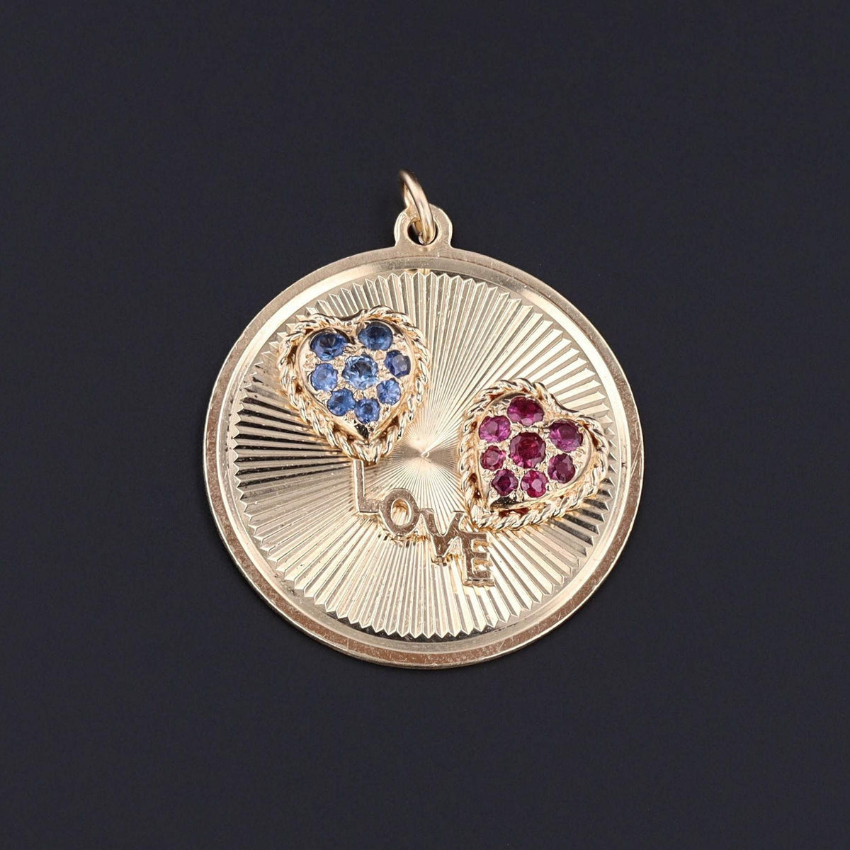 Double Hearts Pendant | Ruby &amp; Sapphire Hearts Pendant - Trademark Antiques