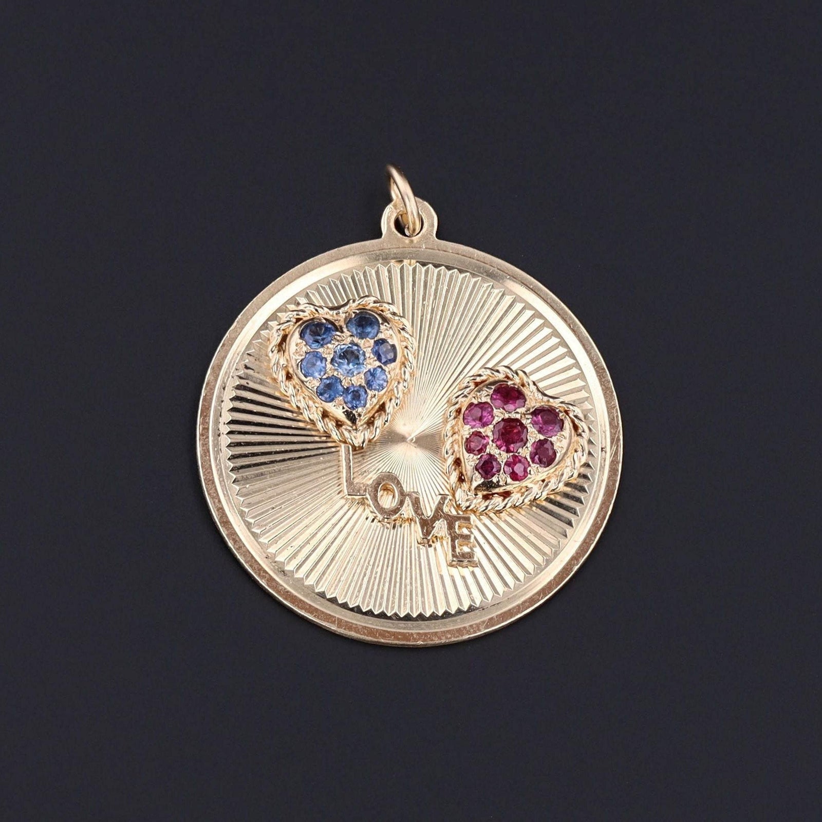 Double Hearts Pendant | Ruby & Sapphire Hearts Pendant - Trademark Antiques