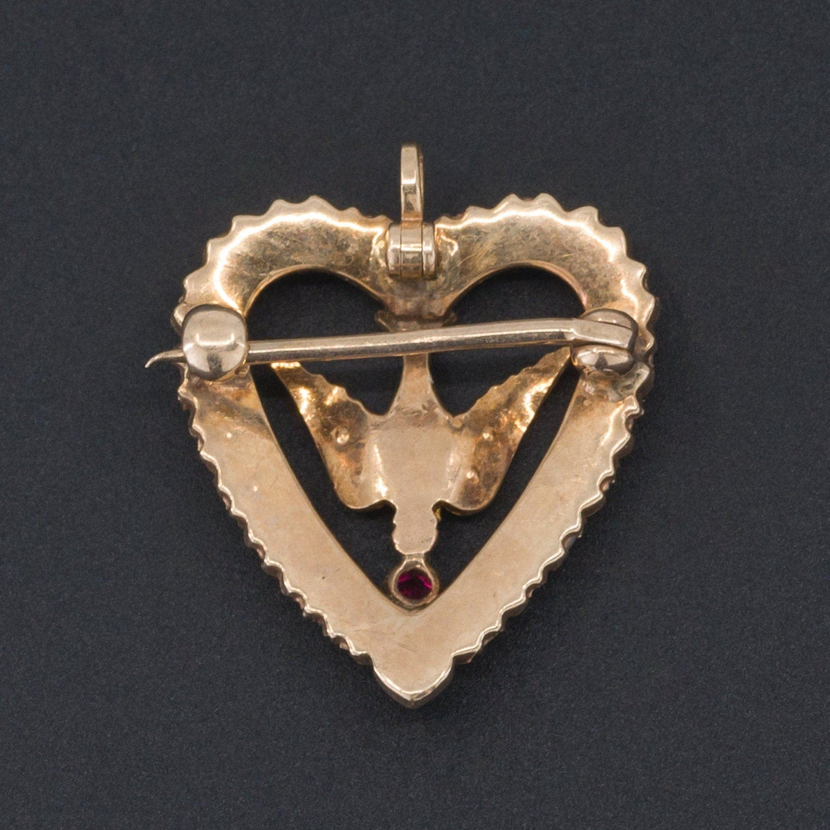 Dove Pendant or Brooch | 10k Gold &amp; Simulated Pearl Brooch - Trademark Antiques