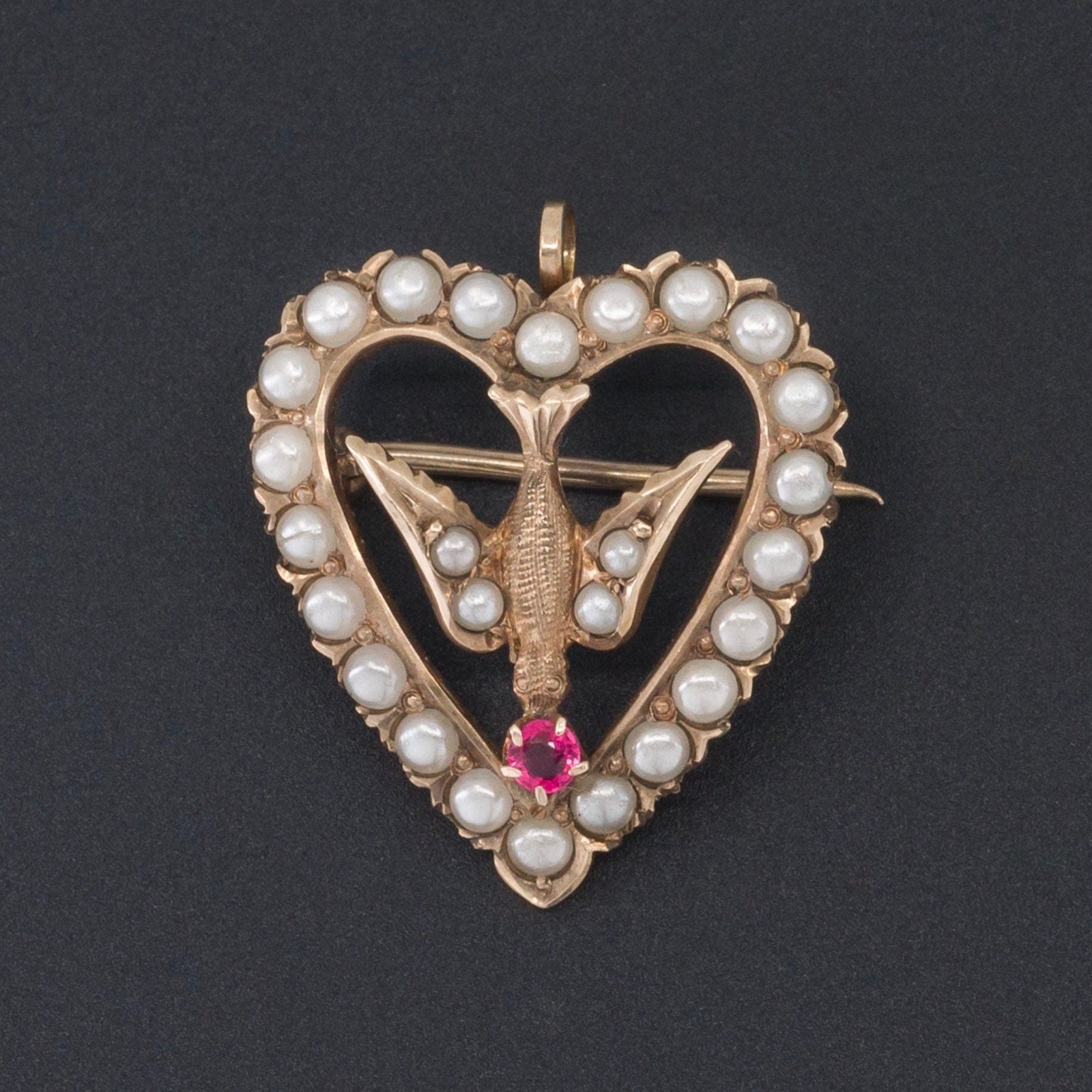Dove Pendant or Brooch | 10k Gold & Simulated Pearl Brooch - Trademark Antiques