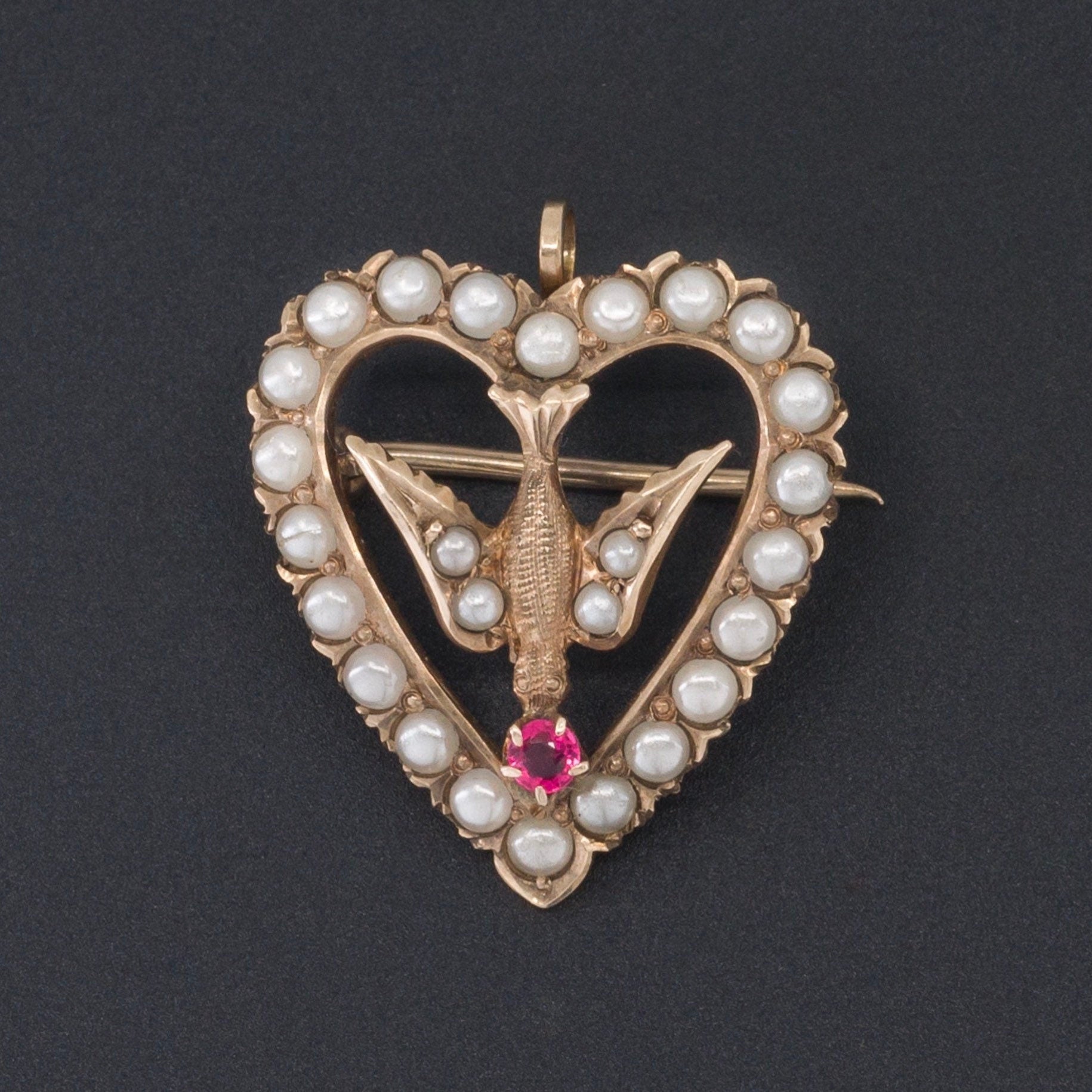Dove Pendant or Brooch | 10k Gold & Simulated Pearl Brooch - Trademark Antiques