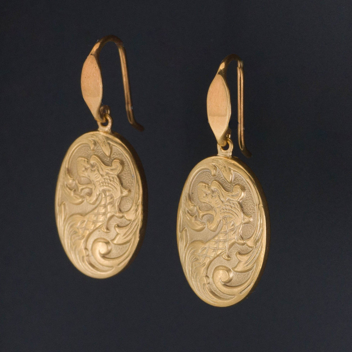 Dragon Earrings | Antique Cufflink Conversion Earrings - Trademark Antiques