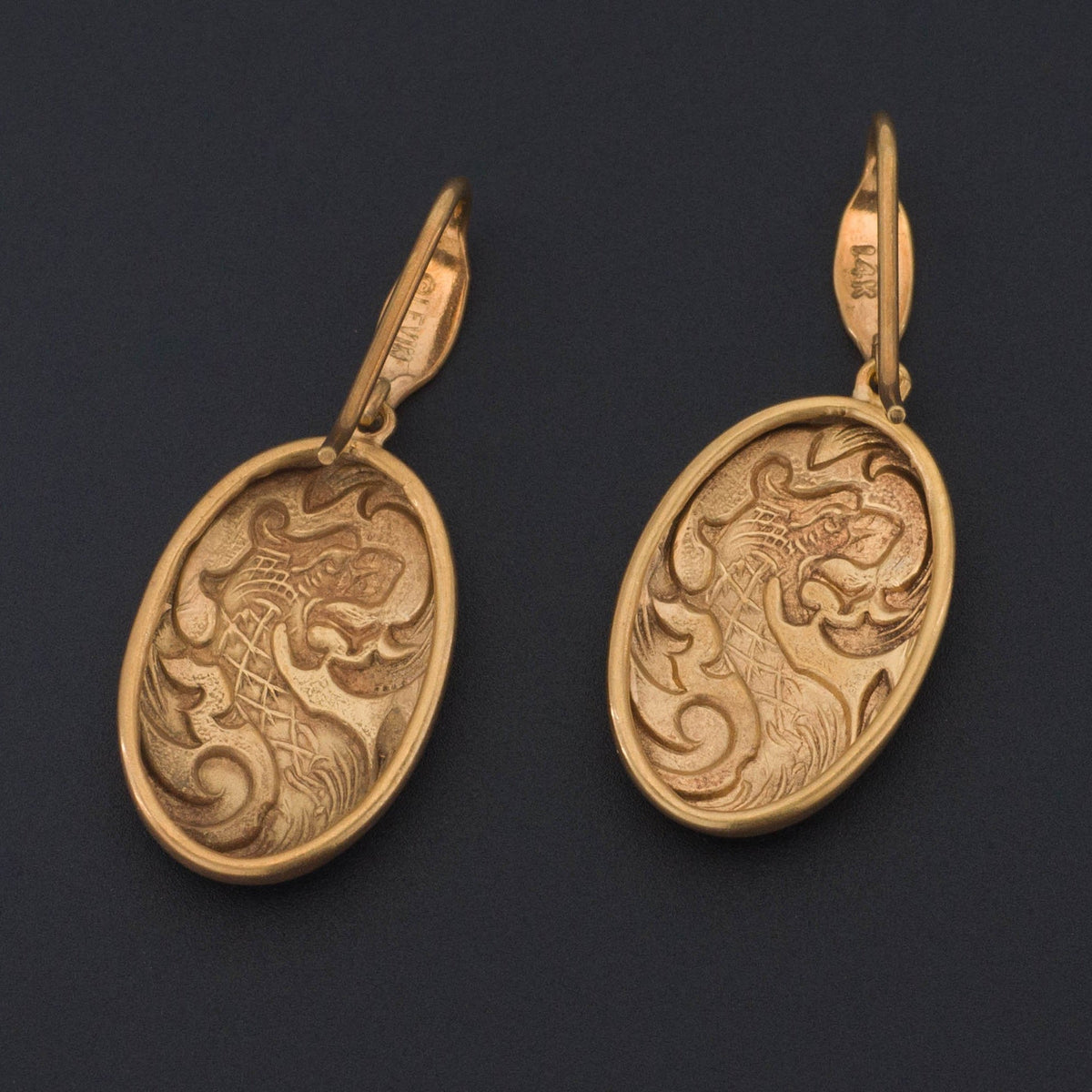 Dragon Earrings | Antique Cufflink Conversion Earrings - Trademark Antiques