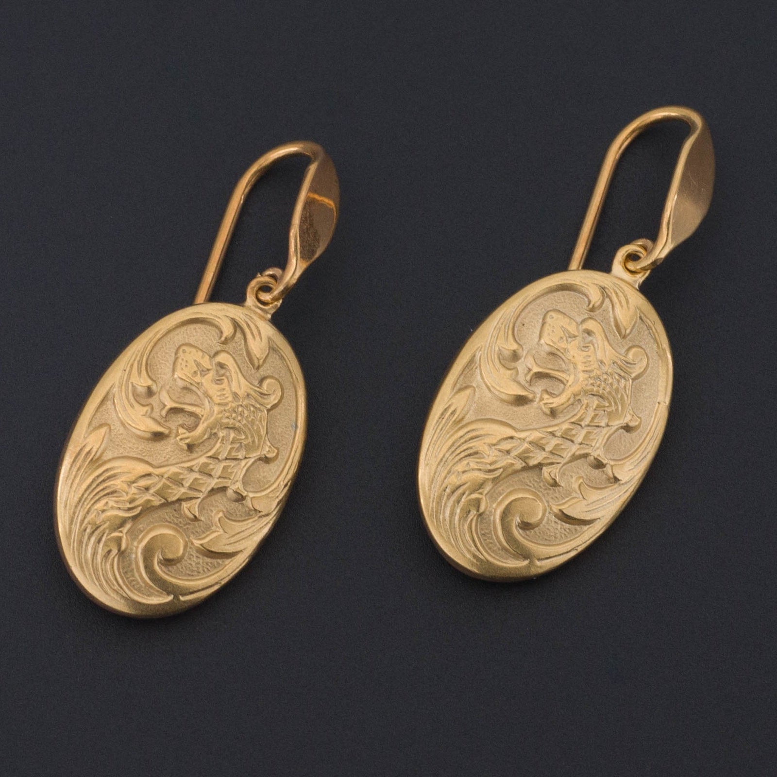 Dragon Earrings | Antique Cufflink Conversion Earrings - Trademark Antiques
