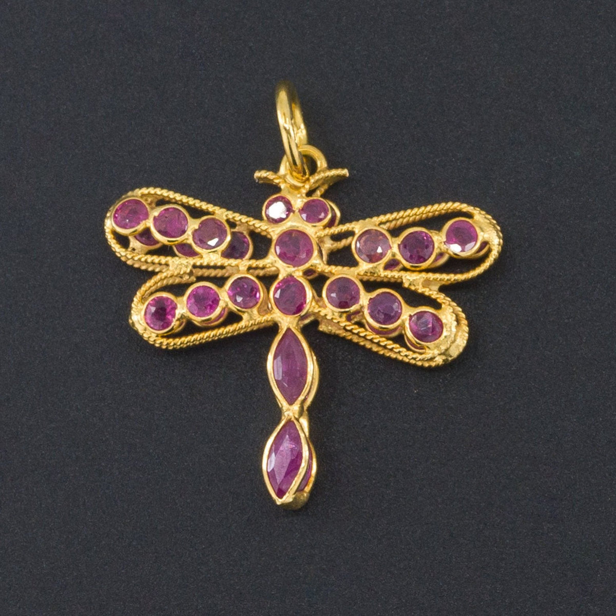 Dragonfly Charm | Ruby Dragonfly Charm - Trademark Antiques