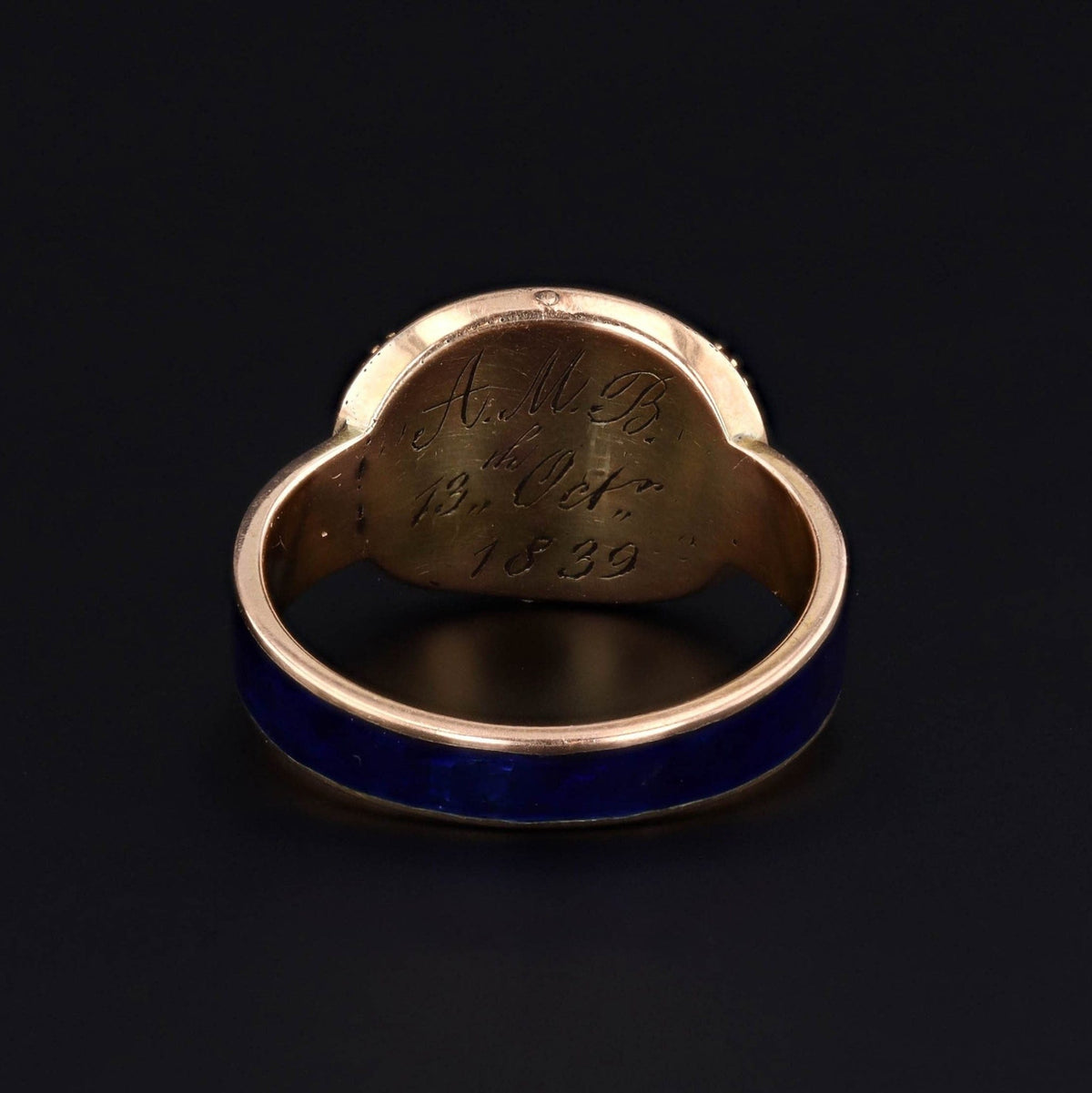 Early Victorian Enamel Pearl and Garnet Ring of 14k Gold - Trademark Antiques
