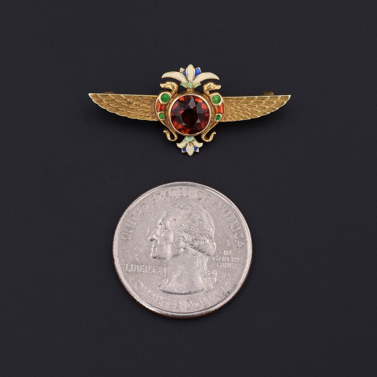 Egyptian Revival Brooch | 14k Gold, Citrine &amp; Enamel Brooch - Trademark Antiques