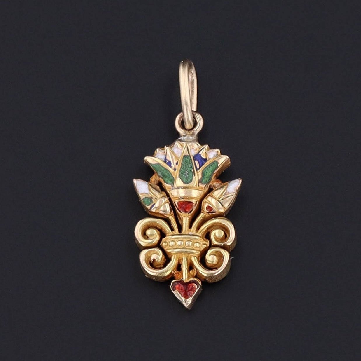 Egyptian Revival Lotus Charm | 14k Gold & Enamel Charm - Trademark Antiques