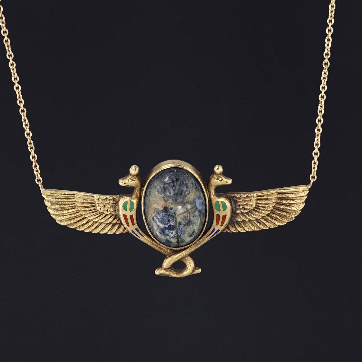 Egyptian Revival Necklace | Antique Scarab Necklace - Trademark Antiques