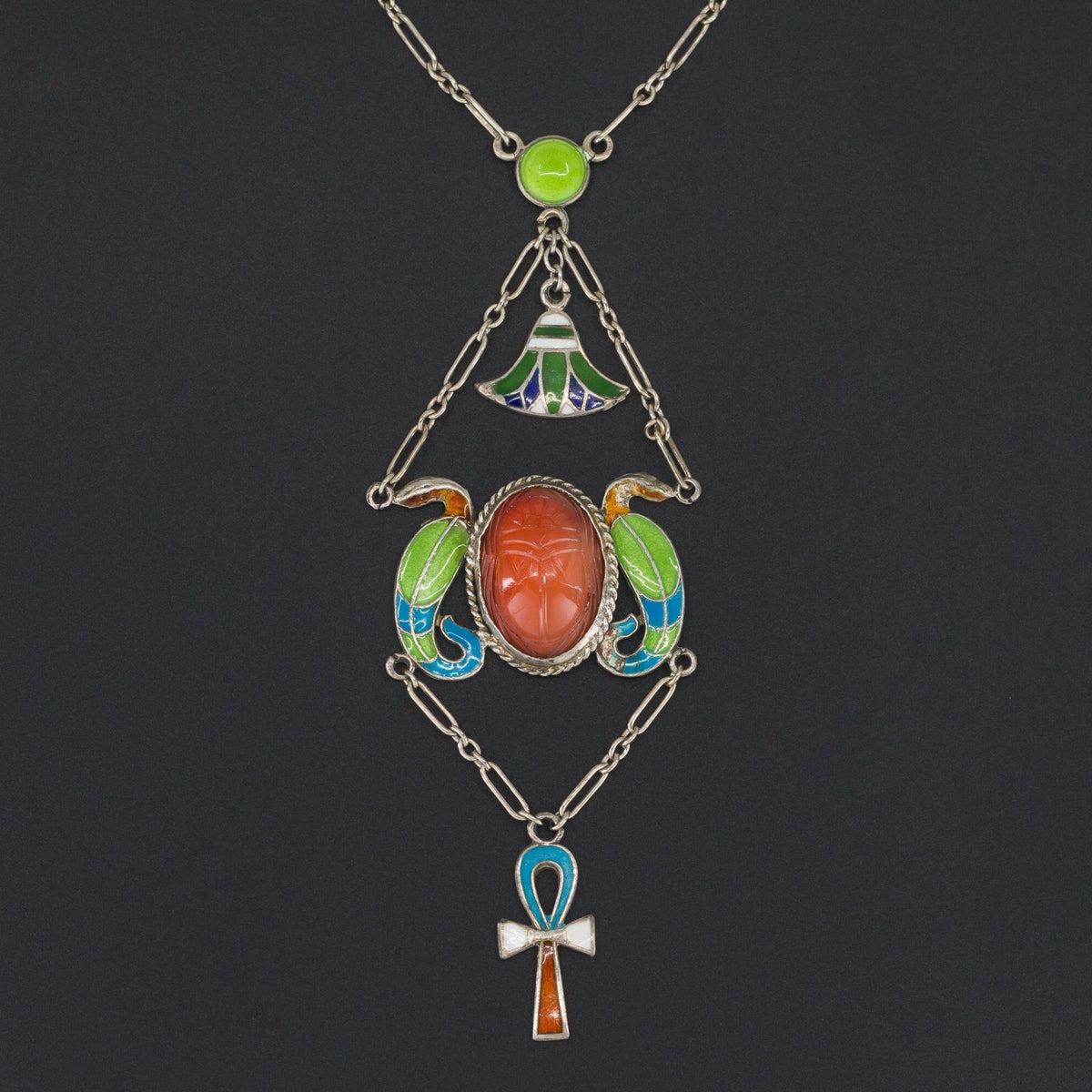 Egyptian Revival Necklace | Enamel Egyptian Revival Necklace - Trademark Antiques