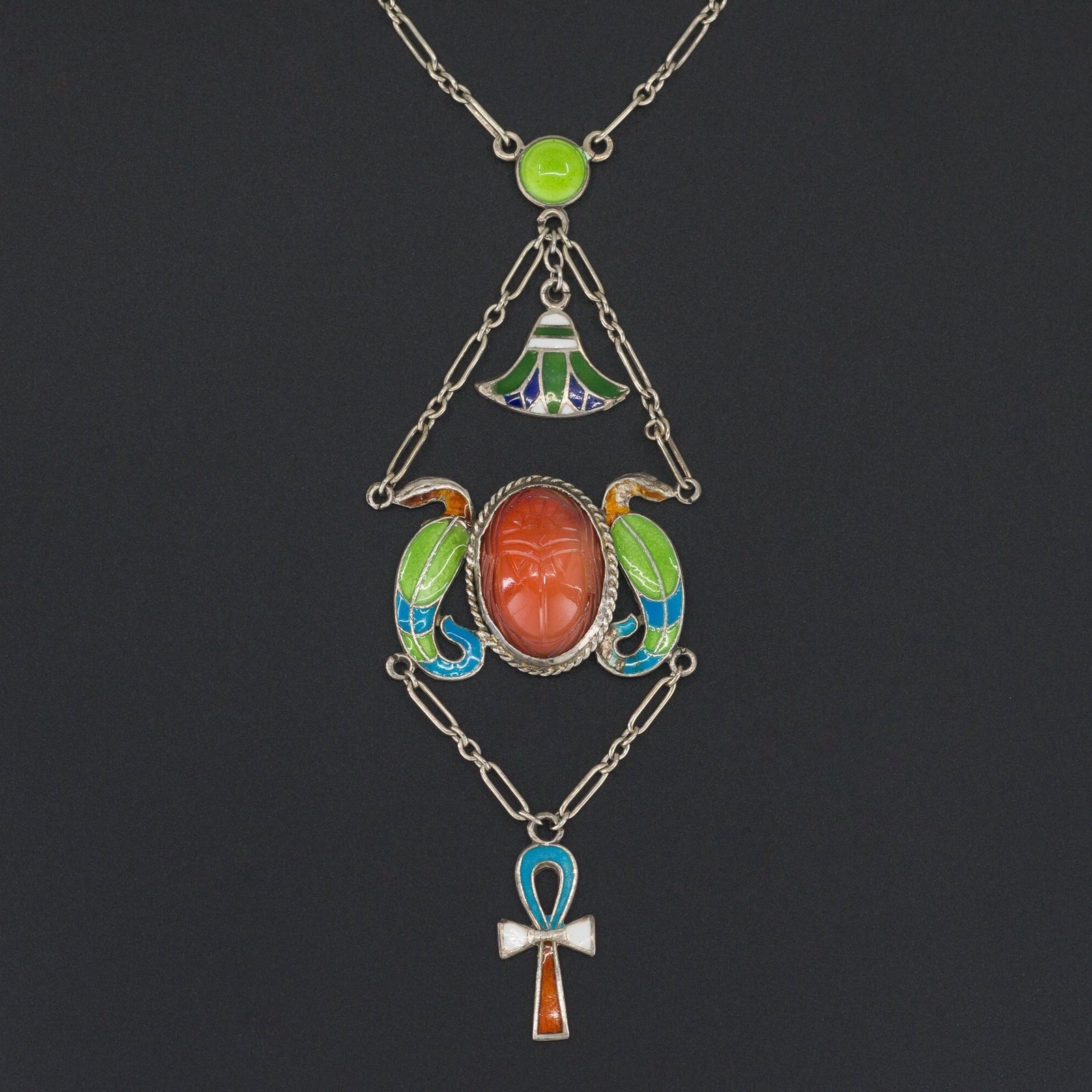 Egyptian Revival Necklace | Enamel Egyptian Revival Necklace - Trademark Antiques