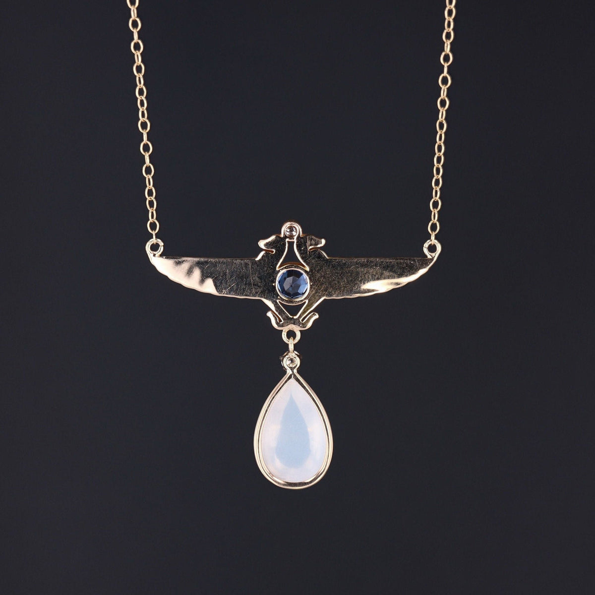Egyptian Revival Necklace | Sapphire Diamond &amp; Moonstone Necklace - Trademark Antiques