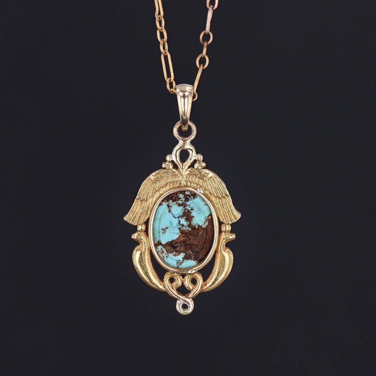 Egyptian Revival Pendant | Antique Gold &amp; Turquoise Pendant - Trademark Antiques