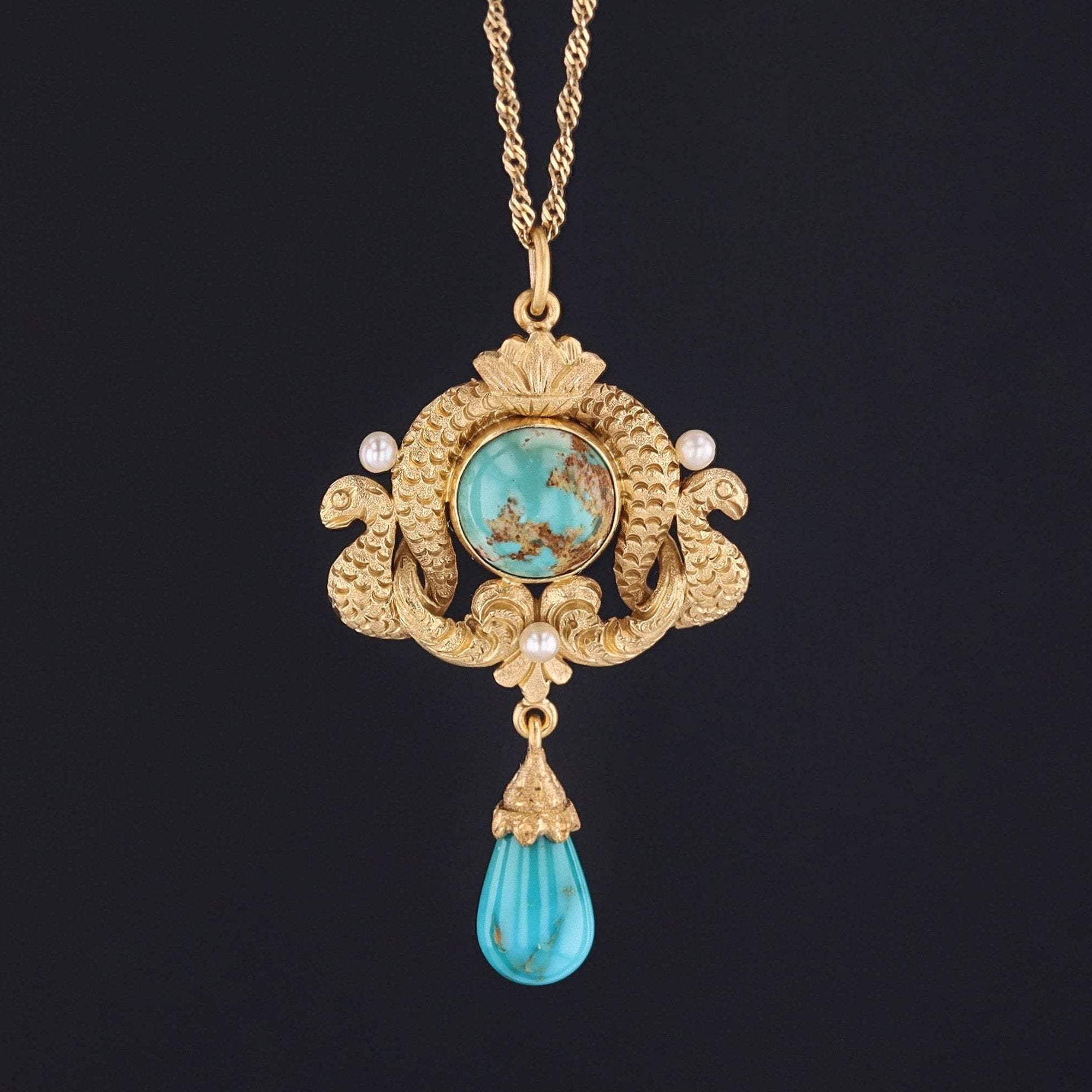 Egyptian Revival Pendant | Antique Gold & Turquoise Pendant - Trademark Antiques