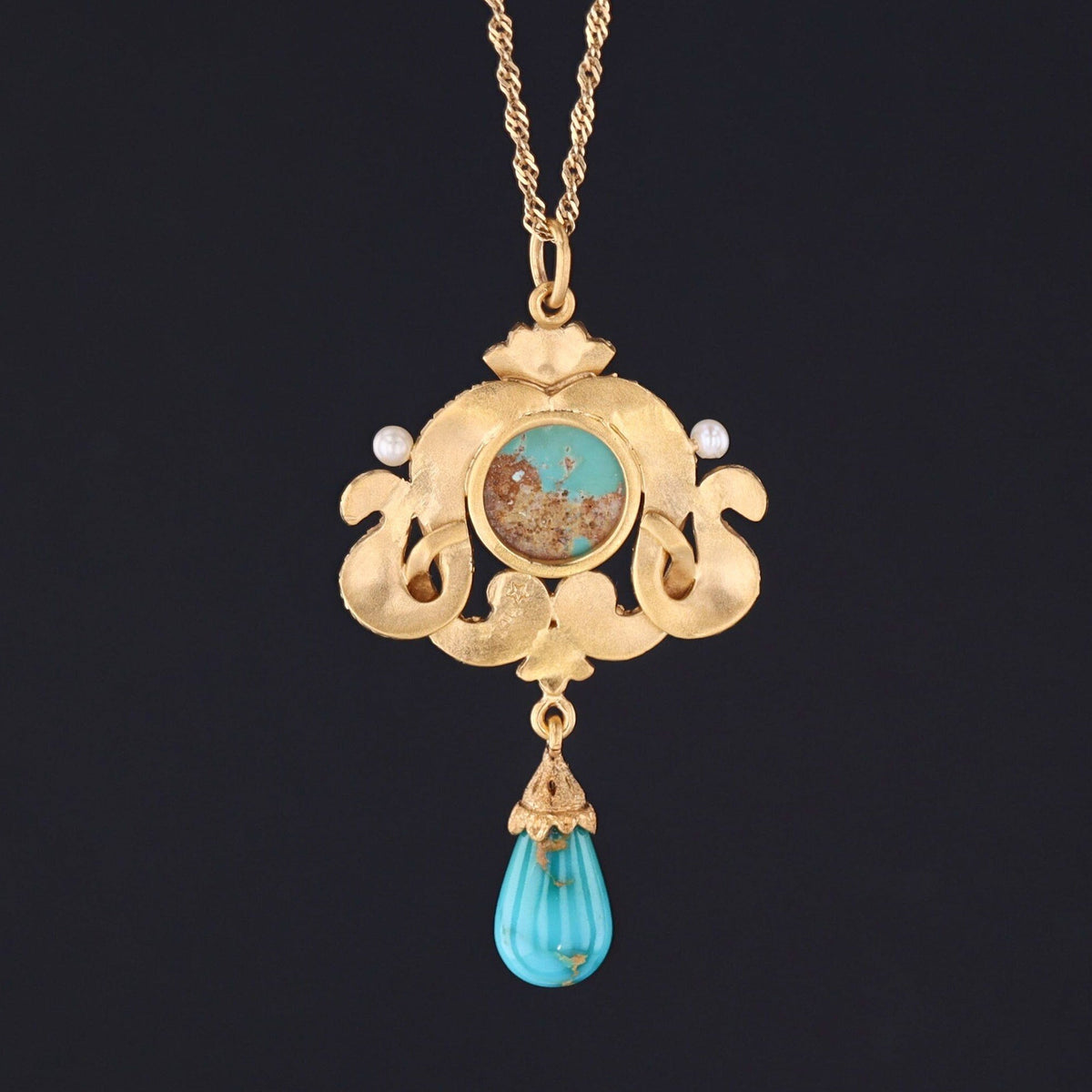Egyptian Revival Pendant | Antique Gold &amp; Turquoise Pendant - Trademark Antiques