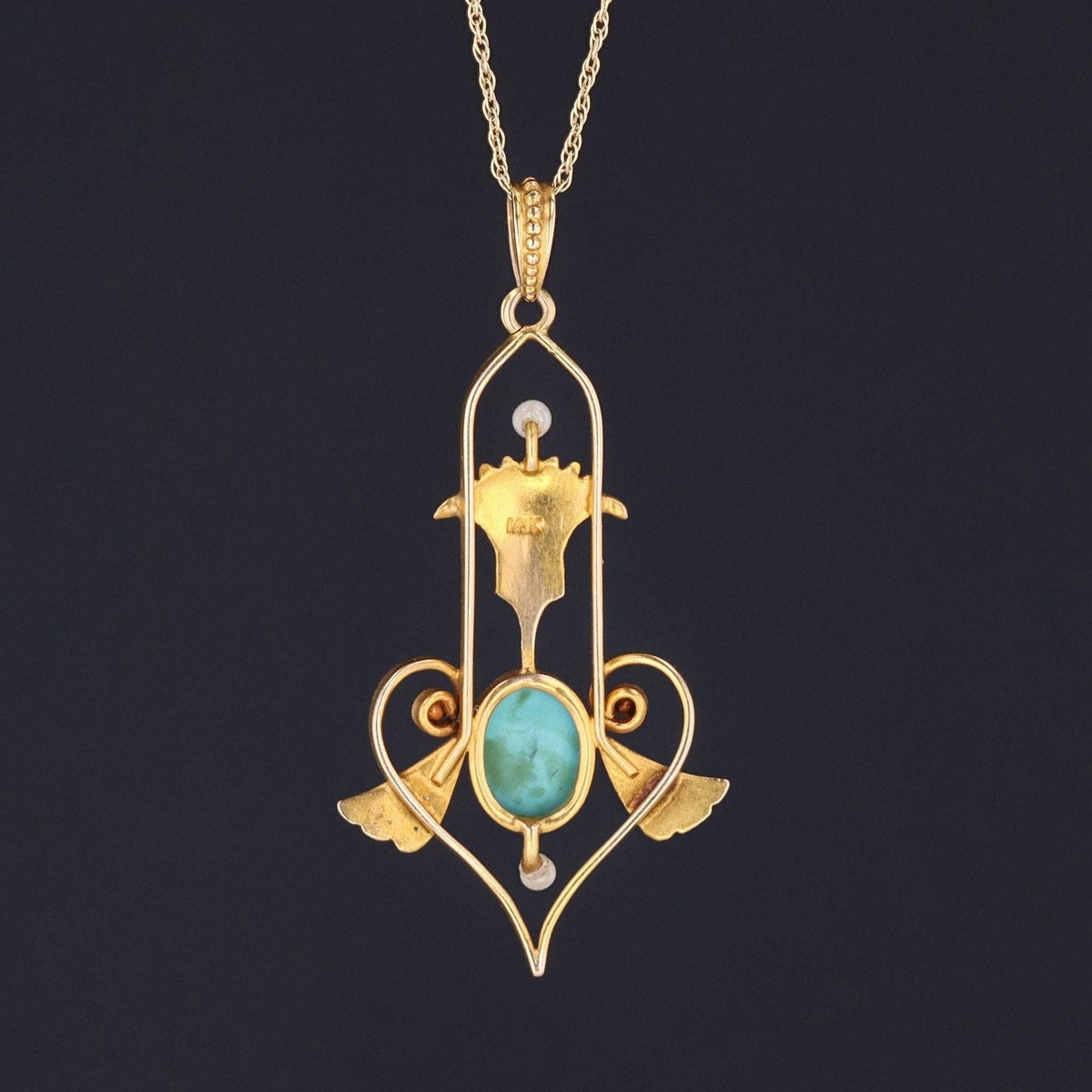 Egyptian Revival Pendant | Antique Gold &amp; Turquoise Pendant - Trademark Antiques