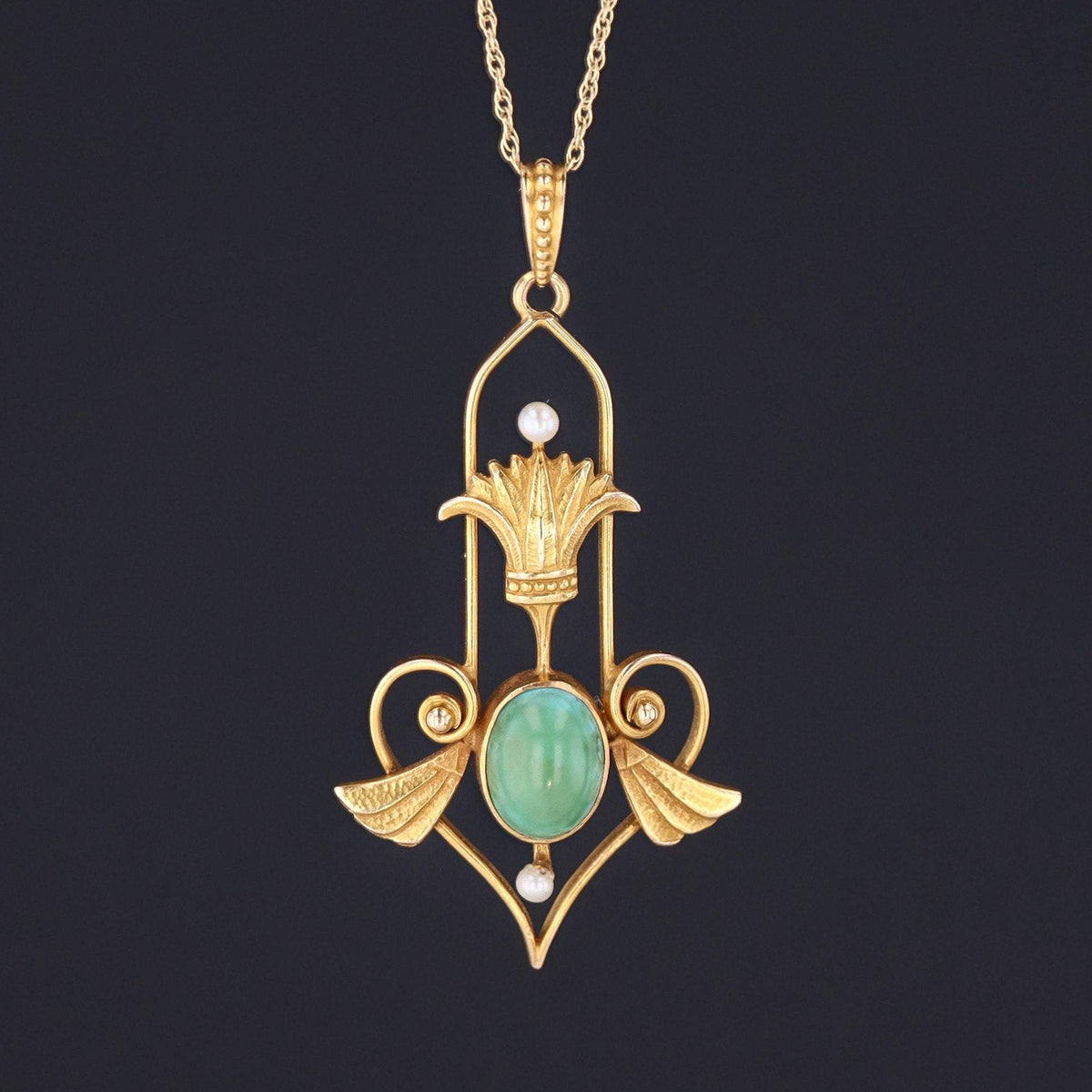 Egyptian Revival Pendant | Antique Gold &amp; Turquoise Pendant - Trademark Antiques