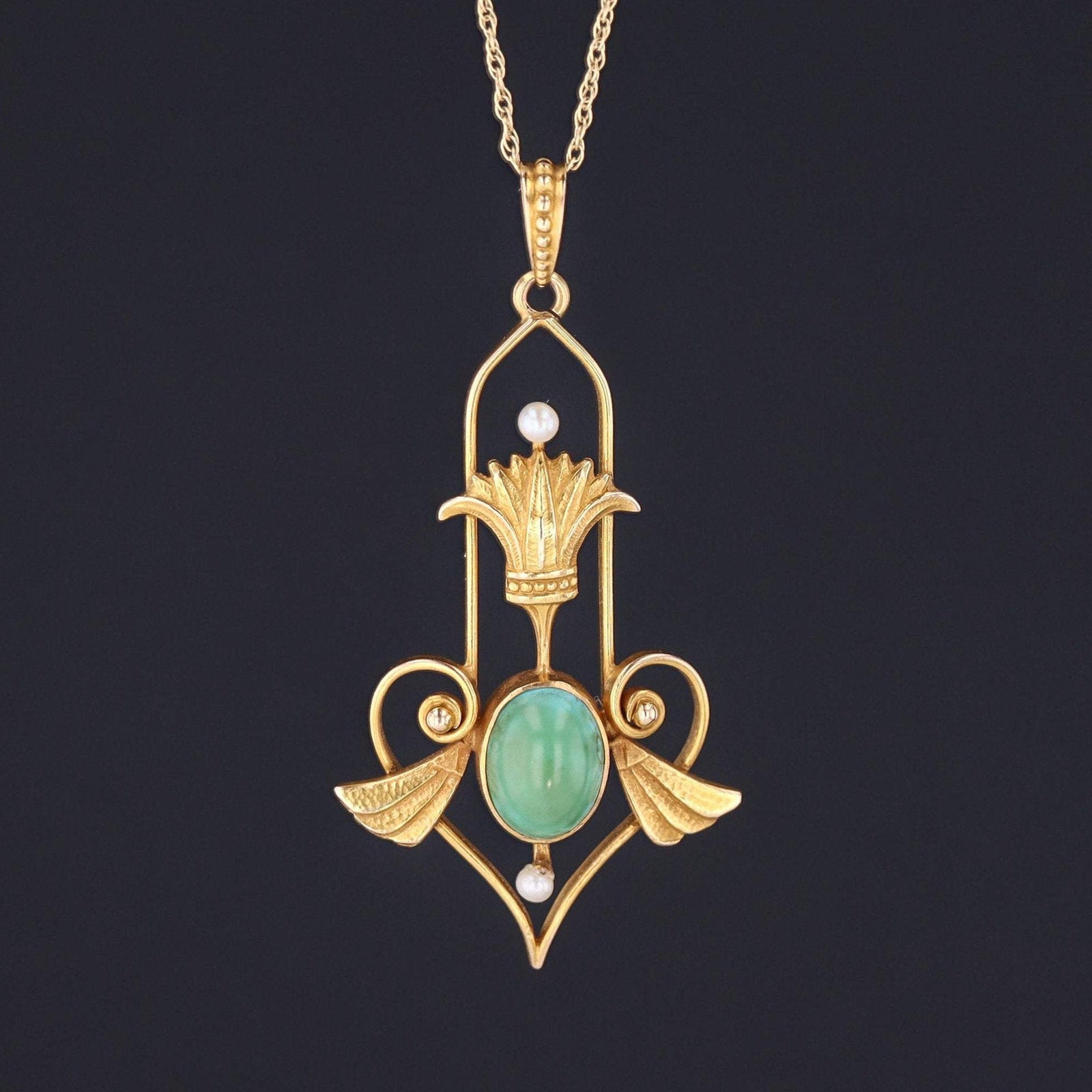 Egyptian Revival Pendant | Antique Gold & Turquoise Pendant - Trademark Antiques