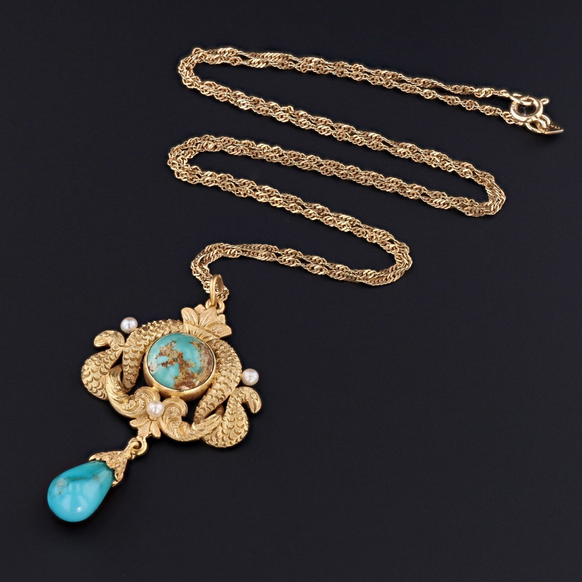 Egyptian Revival Pendant | Antique Gold &amp; Turquoise Pendant - Trademark Antiques