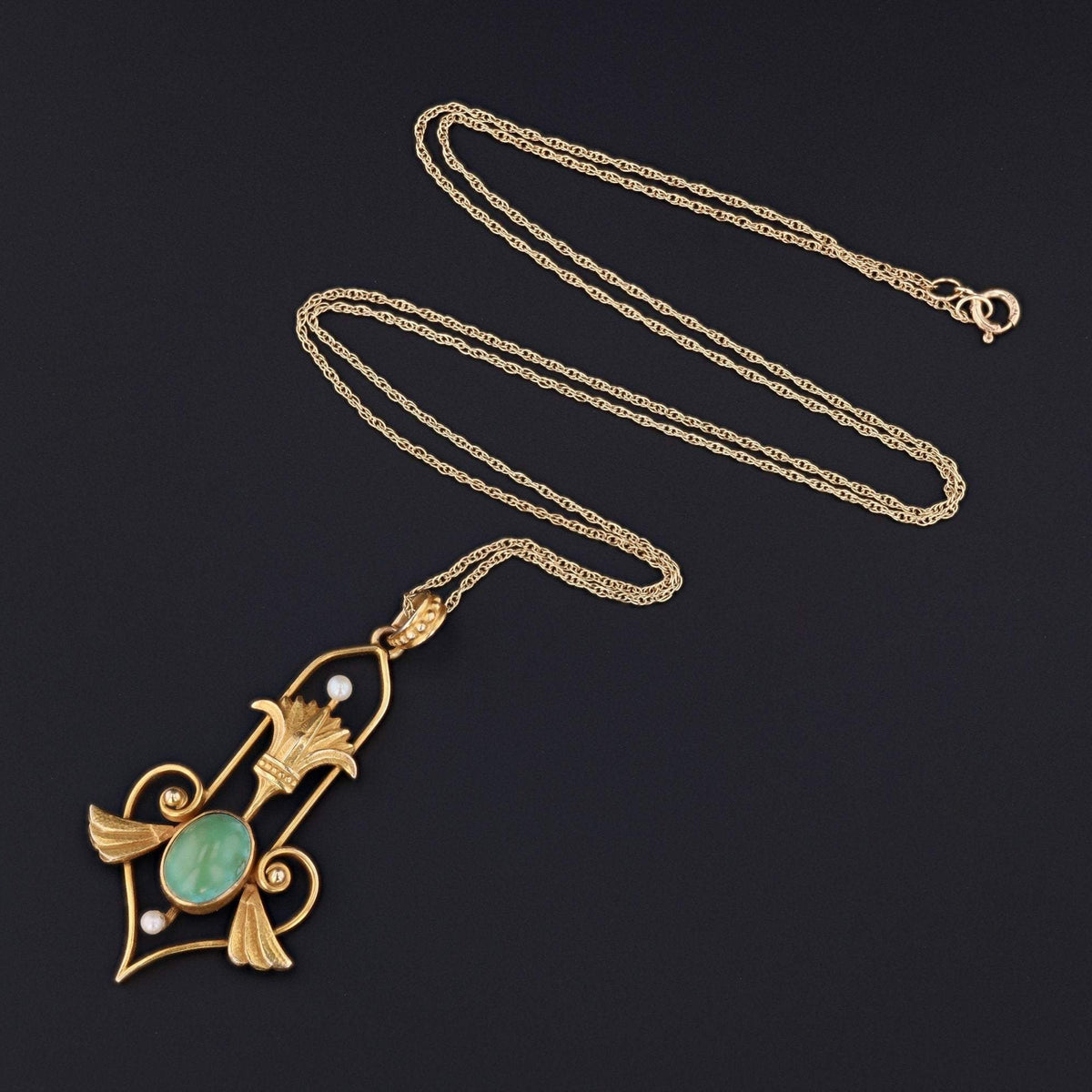 Egyptian Revival Pendant | Antique Gold &amp; Turquoise Pendant - Trademark Antiques