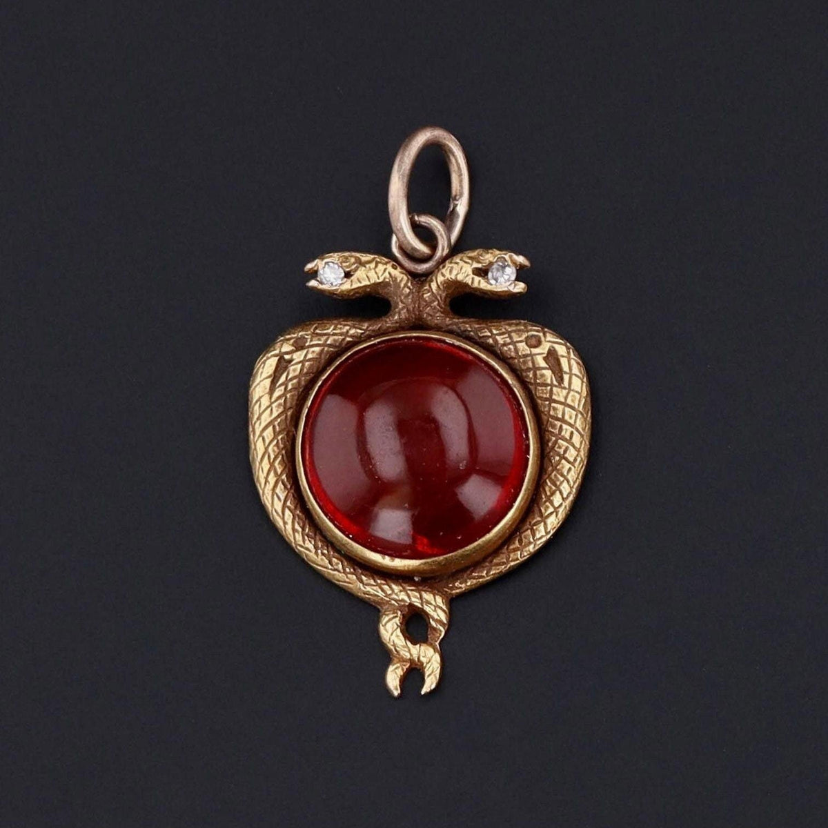 Egyptian Revival Snake Charm | Fire Opal &amp; Diamond Snake Charm - Trademark Antiques