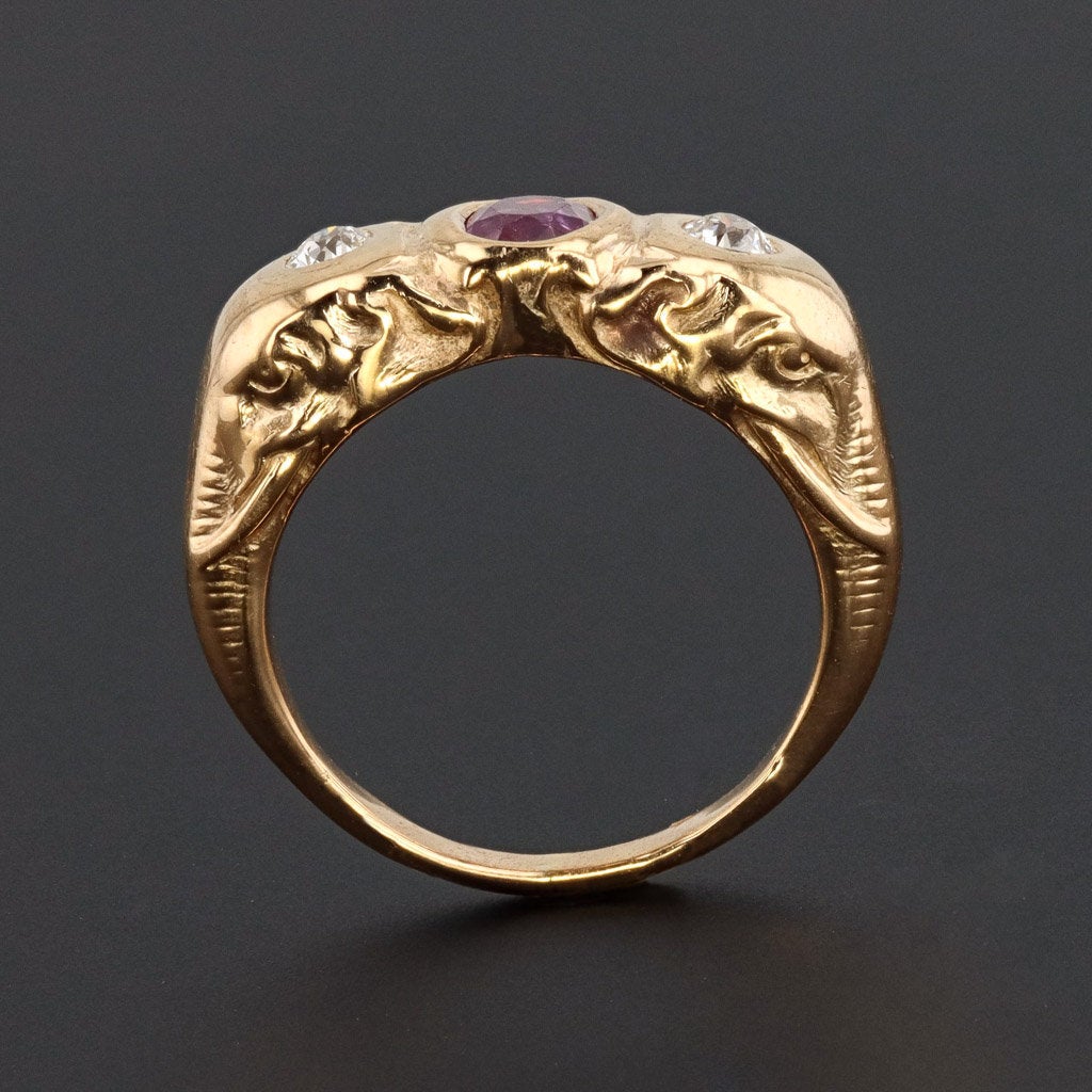 Elephant Ring | Natural No Heat Ruby Ring &amp; Diamond Ring - Trademark Antiques