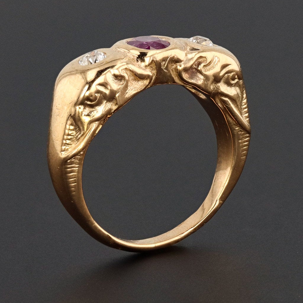 Elephant Ring | Natural No Heat Ruby Ring &amp; Diamond Ring - Trademark Antiques