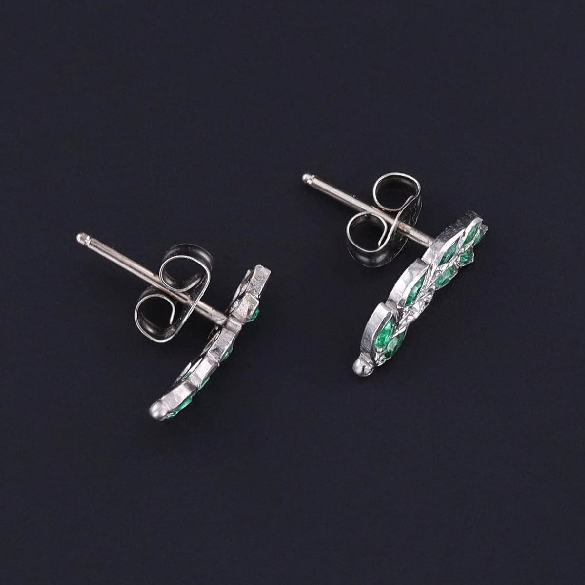 Emerald and Diamond Climber Earrings of 18k White Gold - Trademark Antiques