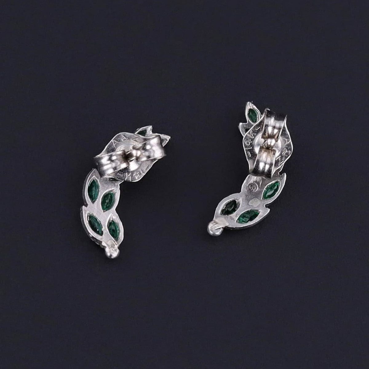 Emerald and Diamond Climber Earrings of 18k White Gold - Trademark Antiques