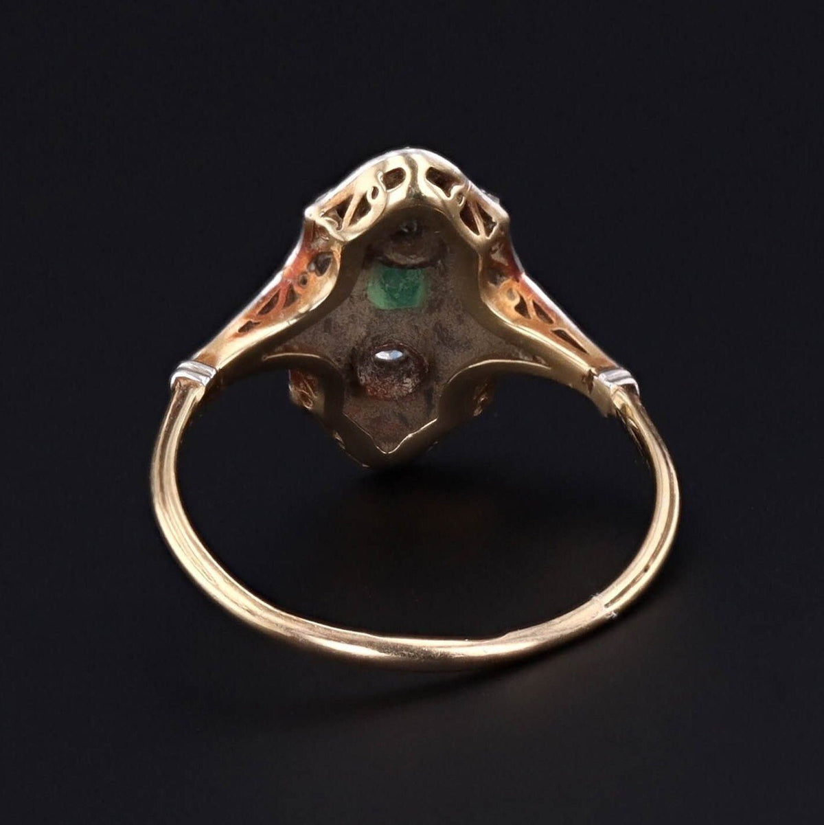 Emerald and Diamond Ring | Platinum Topped 14k Gold Ring - Trademark Antiques