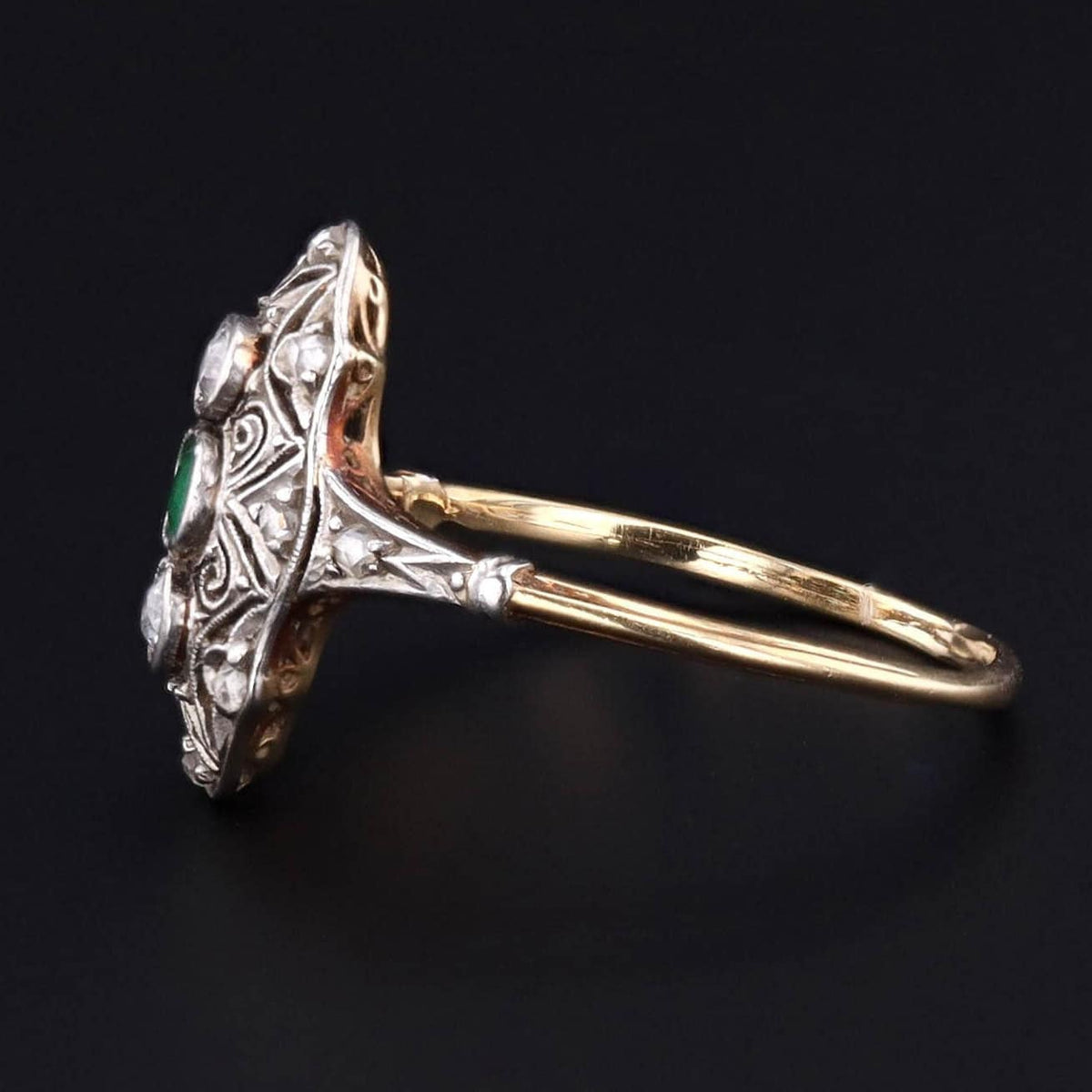 Emerald and Diamond Ring | Platinum Topped 14k Gold Ring - Trademark Antiques