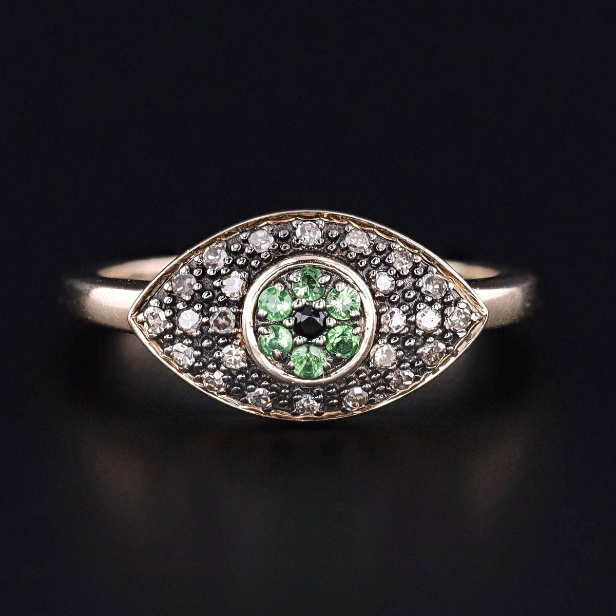Emerald &amp; Diamond Evil Eye Ring of 10k Gold - Trademark Antiques