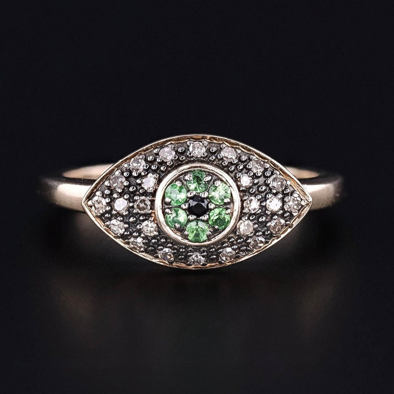 Emerald & Diamond Evil Eye Ring of 10k Gold - Trademark Antiques