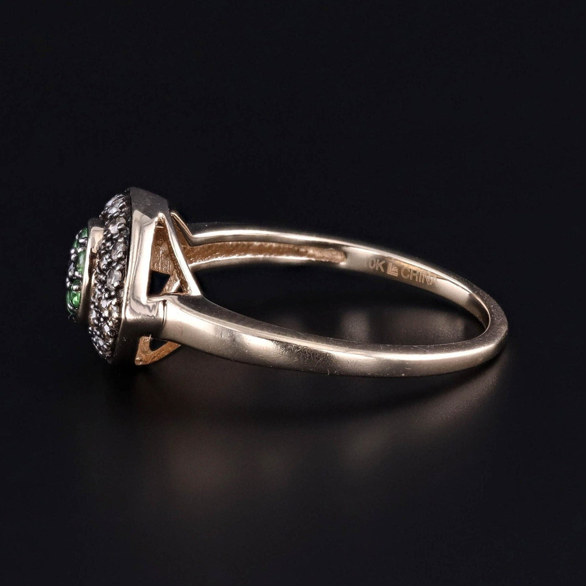 Emerald &amp; Diamond Evil Eye Ring of 10k Gold - Trademark Antiques