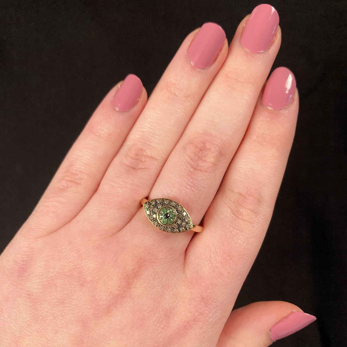 Emerald &amp; Diamond Evil Eye Ring of 10k Gold - Trademark Antiques