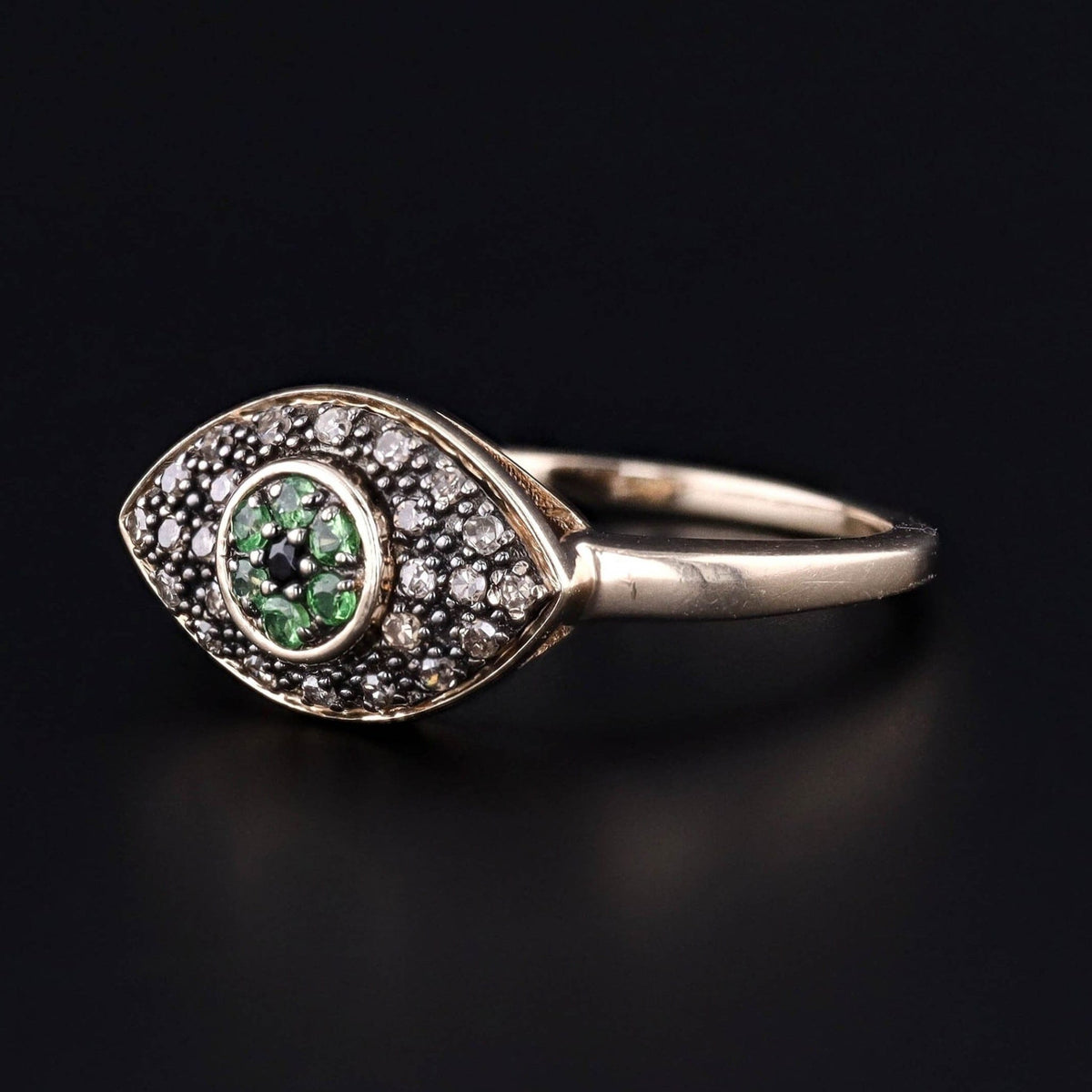 Emerald &amp; Diamond Evil Eye Ring of 10k Gold - Trademark Antiques