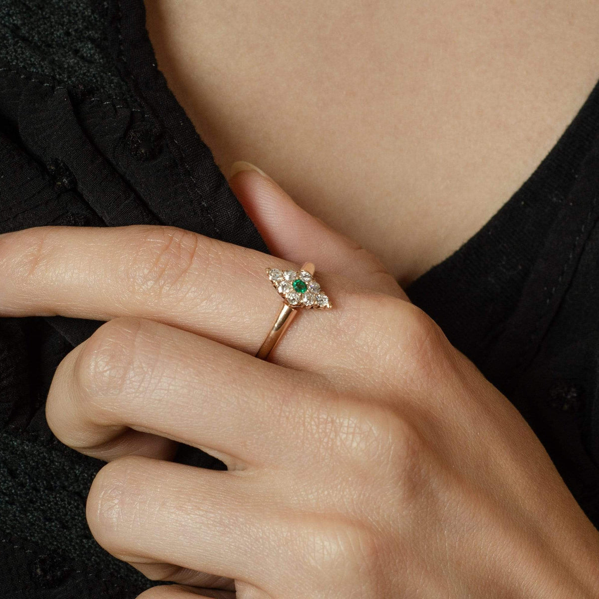Emerald &amp; Diamond Ring | 14k Gold Ring - Trademark Antiques