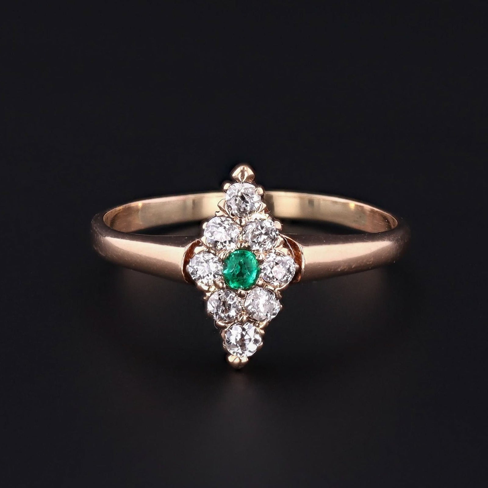 Emerald & Diamond Ring | 14k Gold Ring - Trademark Antiques