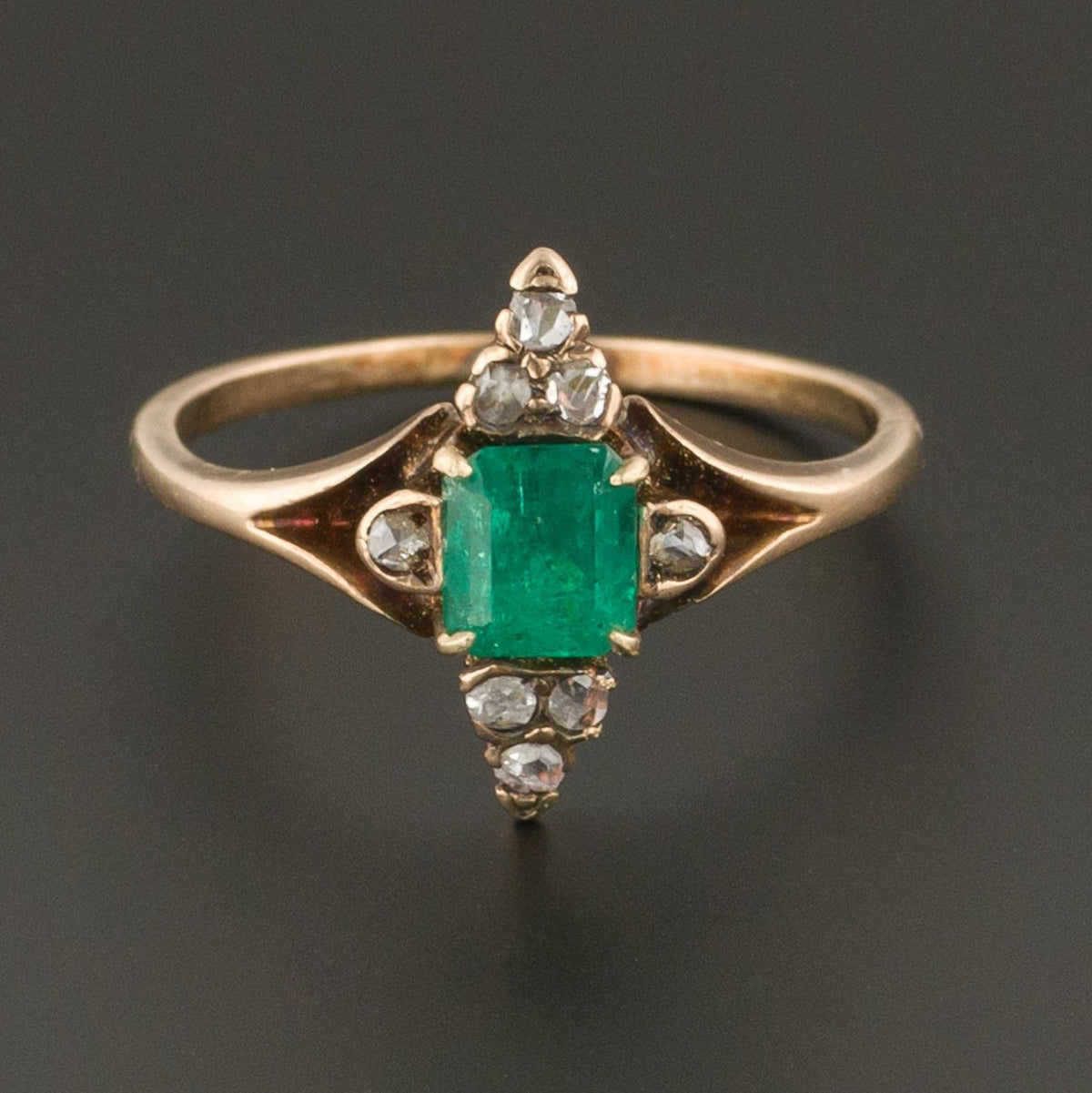 Emerald &amp; Diamond Ring | Antique Emerald Ring - Trademark Antiques